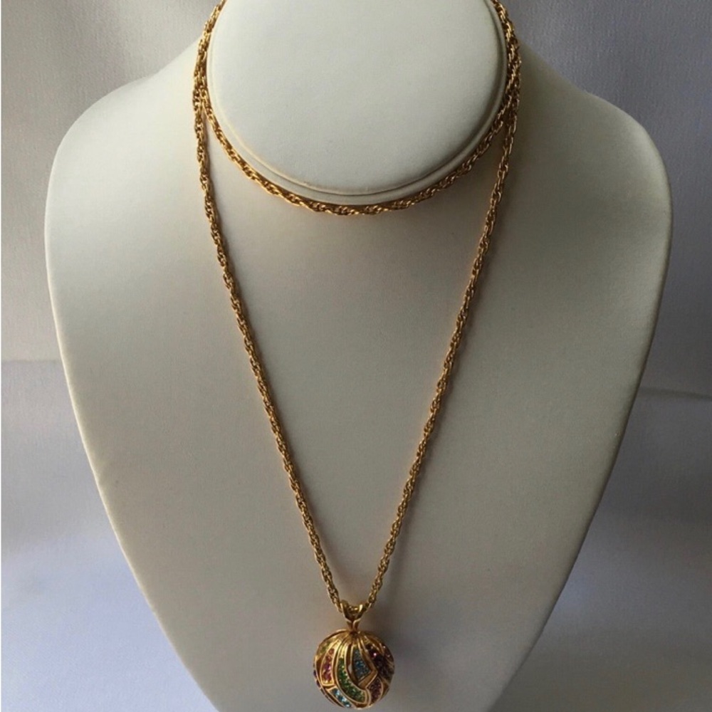 D’orlan  Gold Plated Swarovski Crystal Ball Sphere Pendant  Pastel Colors Pink